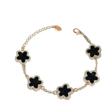 Load image into Gallery viewer, Ladies Gold Black Four Leaf Clover Crystal Link Chain Bracelets