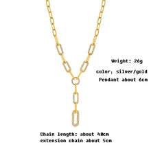 Load image into Gallery viewer, Ladies Gold Silver Long Link Chain Rectangular Crystal Drop Pendant Necklace
