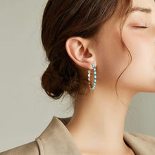 Load image into Gallery viewer, Ladies Large Big Sterling Silver Turquoise Beads Circle Hoop Stud Earring