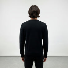 Load image into Gallery viewer, Men’s Black Crew Ribbed Neck Cotton Knit Rich Long sleeve Regular Fit Jumper