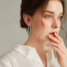 Load image into Gallery viewer, Ladies Large Big Sterling Silver Turquoise Beads Circle Hoop Stud Earring