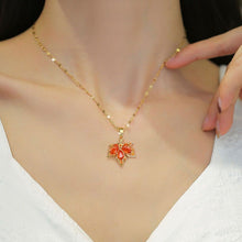 Load image into Gallery viewer, Ladies Gold Plated Orange Crystal Leaf Pendant Collarbone Link Chain Necklace