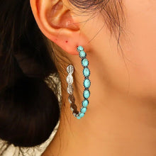 Load image into Gallery viewer, Ladies Large Big Sterling Silver Turquoise Beads Circle Hoop Stud Earring