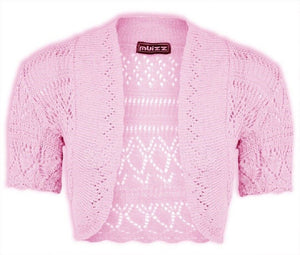 Girls Pink Crochet Knitted Bolero Shrugs Cardigan
