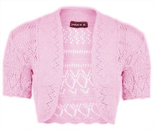 Load image into Gallery viewer, Girls Pink Crochet Knitted Bolero Shrugs Cardigan
