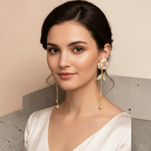 Load image into Gallery viewer, Ladies Gold Plated Floral Pink Heart Crystal Bead Drop Dangle Earrings