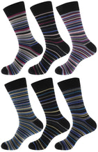 Load image into Gallery viewer, Mens Atano Multi Stripe Designs Cotton Rich 6 Pack Socks