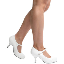 Load image into Gallery viewer, Ladies White Patent Strap Mid Heel Pump Court Shoes Size: UK 7