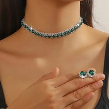 Load image into Gallery viewer, Ladies Luxury Green Rhinestone Stud Earrings Party Choker Necklace