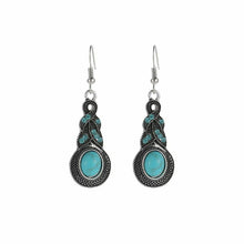 Load image into Gallery viewer, Ladies Ethnic Tibetan Silver Turquoise Crystal Dangling Earrings