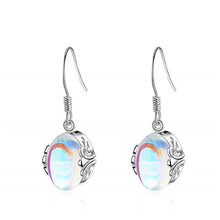 Load image into Gallery viewer, Ladies Silver Oval Moonstone Transparent Bead Silver Cutout Hook Earrings