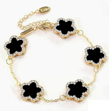 Load image into Gallery viewer, Ladies Gold Black Four Leaf Clover Crystal Link Chain Bracelets