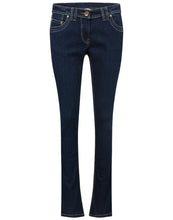 Load image into Gallery viewer, Ladies Blue Dark Denim Contrast Stitch Stretchy Mid Rise Skinny Fit Jeans
