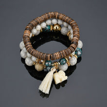 Load image into Gallery viewer, Ladies White Tassels Charm Elastic Beaded Chain 3Tier Bracelet