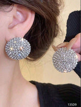 Load image into Gallery viewer, Ladies Silver Large Shinny Round Crystals Party Dressy Stud Earrings