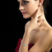 Load image into Gallery viewer, Ladies Silver Blue Heart White Mini Crystals Link Chain Dressy Party Bracelet