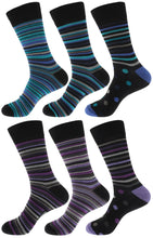 Load image into Gallery viewer, Mens Atano Multi Stripe Designs Cotton Rich 6 Pack Socks