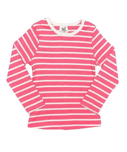 Girls Pink Green & White Stripes Long Sleeve Cotton Tunic Top