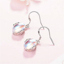 Load image into Gallery viewer, Ladies Silver Oval Moonstone Transparent Bead Silver Cutout Hook Earrings