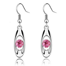 Load image into Gallery viewer, Ladies Silver Oval Cutout Mid Round Crystal Hook Dangling Earring