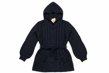 Load image into Gallery viewer, Girls Black Button Down Cable Knitted Hooded Cardigan