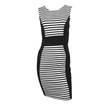 Load image into Gallery viewer, Black &amp; White Striped Panel Fitted Bodycon Dress
