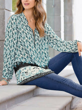 Load image into Gallery viewer, Blue Multi Border Print Zip Front Longsleeve Top