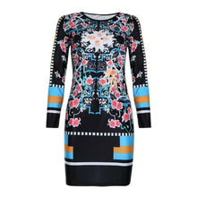 Load image into Gallery viewer, Black Multi Floral Square Prints Bodycon Dress