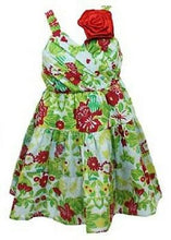 Load image into Gallery viewer, Girls Lime Green Multi Floral Bow Detail Sleeveless Dress. 1-2years