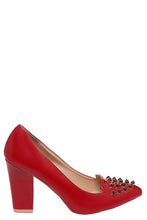 Load image into Gallery viewer, Ladies Red Front Studded High Block Heels Sexy Party Shoes