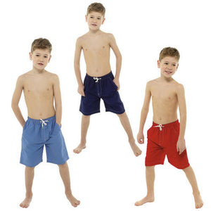 Boys Blue Navy Red Plain Bermuda Swimming Shorts