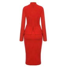 Load image into Gallery viewer, Red High Neck Bow Peplum Pencil Dress
