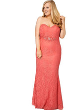 Load image into Gallery viewer, Coral Beaded Lace Strapless Evening Dress