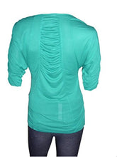 Load image into Gallery viewer, Teal Round Neck Ruched Style Batwing Top
