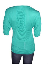 Load image into Gallery viewer, Teal Round Neck Ruched Style Batwing Top
