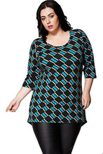 Load image into Gallery viewer, Black Multi Geometric Print 3/4 Sleeves Plus Size Top
