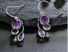 Load image into Gallery viewer, Ladies Vintage 925 Silver Purple Moonstone Leaf Spiral Drop Earring