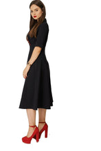 Load image into Gallery viewer, Black Contrast Collar Shortsleeve Skater Dress
