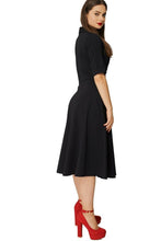 Load image into Gallery viewer, Black Contrast Collar Shortsleeve Skater Dress
