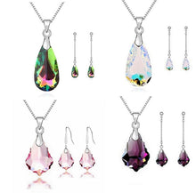 Load image into Gallery viewer, Tear Drop Crystal Necklace Pendant & Earring Sets