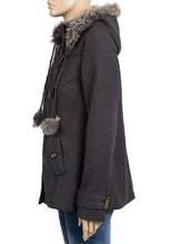 Load image into Gallery viewer, Charcoal Faux Fur Trim Hooded Duffle Coat
