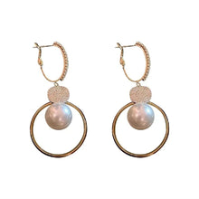 Load image into Gallery viewer, Ladies Oversized White Pearl Drop Circle Round Zircon Crystal Dangling Earrings
