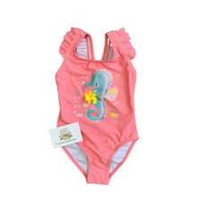 Load image into Gallery viewer, Girls Pink Seahorse Print Swimming Costume
