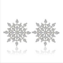 Load image into Gallery viewer, Ladies Silver Rhinestone Crystal Zircon Snowflake Flower Stud Womens Earring