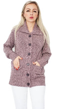Load image into Gallery viewer, Ladies Purple Marl Patterned Knitted Button Down Cardigan
