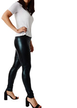 Load image into Gallery viewer, Ladies Black Faux Leather Look Leggings