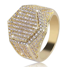 Load image into Gallery viewer, Mens Luxury 18K Gold Plated Hexagon Micropave CZ Ring