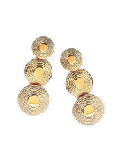 Load image into Gallery viewer, Ladies 3 Tier Round Twisted Textured Centre Dangling Earrings