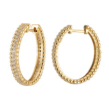 Load image into Gallery viewer, Elegant Gold Oval Beaded Trim Middle Zircon Creole Hoop Earrings