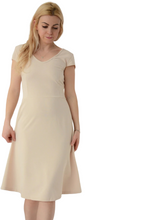 Load image into Gallery viewer, Ladies Nude V Neckline Midi Fit & Flare Dress